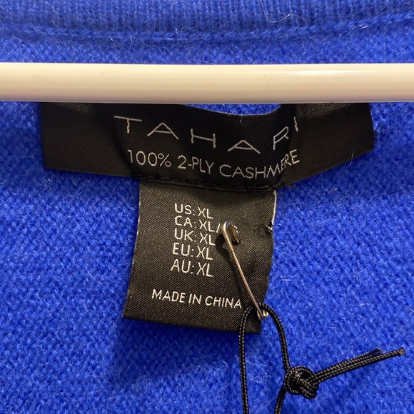Tahari 100% 2 Ply Cashmere sweater pullover crewneck blue women’s size XL - Picture 2 of 5